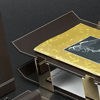 brown leather double document tray with gold-plated brass supports