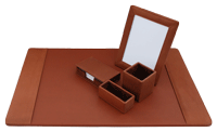 tan topgrain leather 5 piece desk set